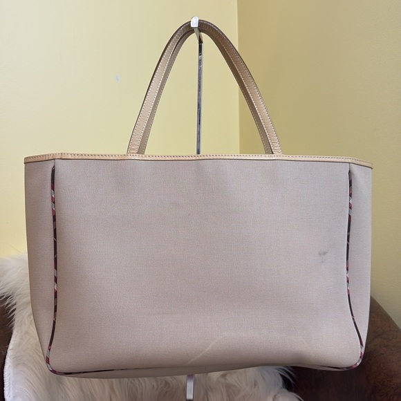 Burberry Blue Label | Beige Tan Canvas Nova Check Detail Tote Bag Handbag - Picture 11 of 17